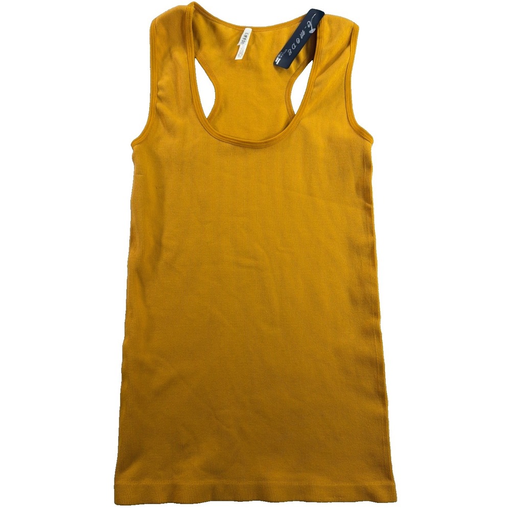 C-Mode Ribbed Racerback Tank Top Mustard Yellow Nylon Spandex Scoop Neck NWT